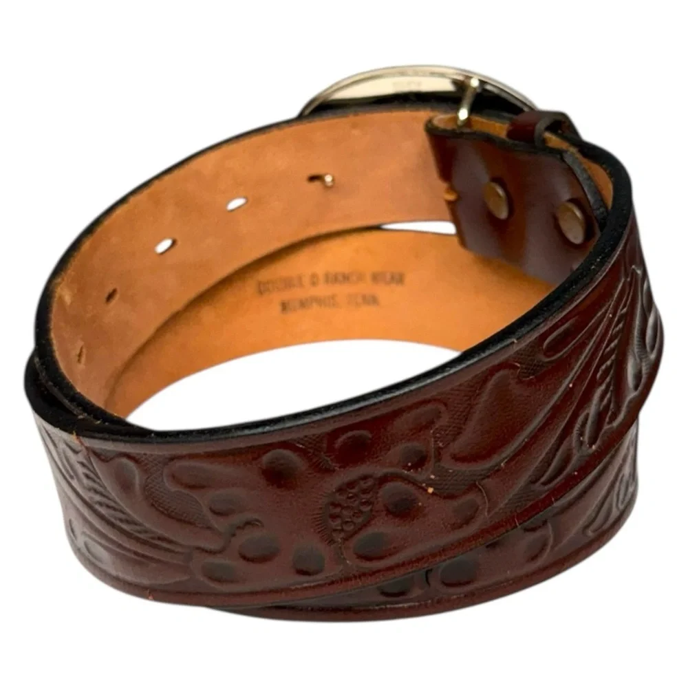 Vintage Double O Ranch Wear Justin Brown Tooled Leather Western Belt Size 32